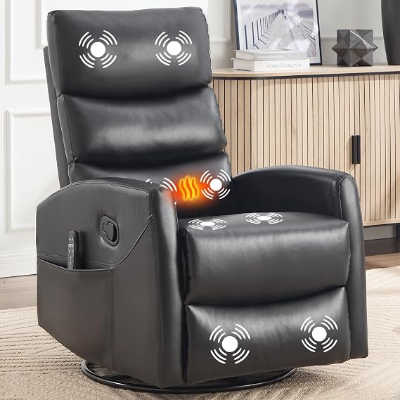 Small Recliners Chair for Small Spaces (Black, PU Leather)