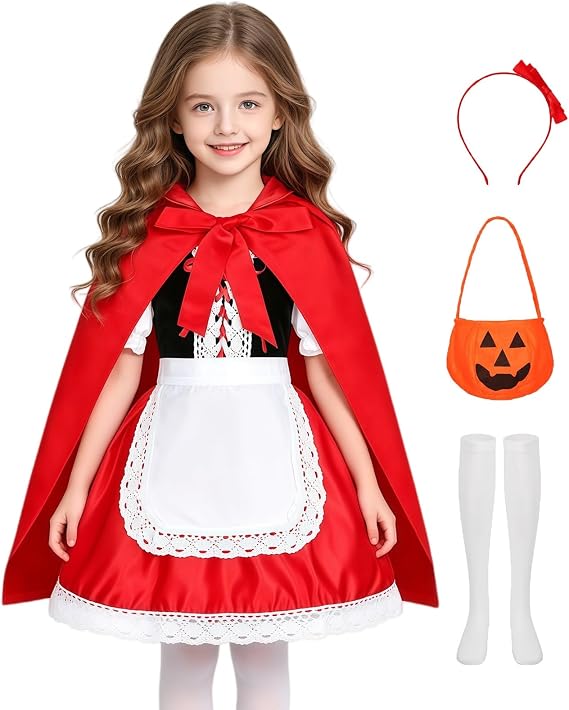 Girls Kids Little Red Riding Hood Costume Dress for Halloween