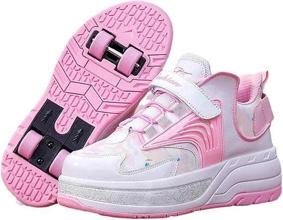 Shoes with Wheelsfor Boys Girls,Retractable Technical Skateboard Shoes, Sports Shoes,4 Wheels Roller Skates, 2 in 1 Multi-Purpose Children's Shoes Gift -C||43 EU