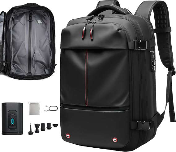 Travel Anti-theft Backpack,Vacuum Seal Bag wIth Air Pump,60L Expandable Air Compression with TSA Lock,BLACK