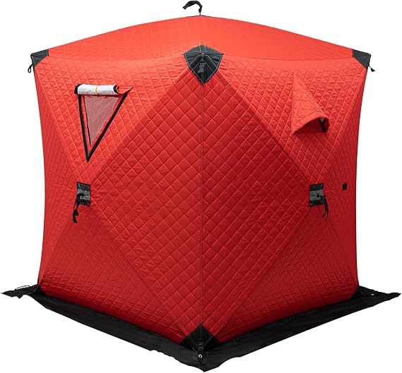 Portable Ice Fishing Tent, 3 Layers Of Cotton Insulation Fishing Shelter, Thermal Ice Fishing Tent, 1-2 Person D-Shaped Door Outdoor Ice Shanty For Camping, Hiking, Adventure, Field Trips (Red)