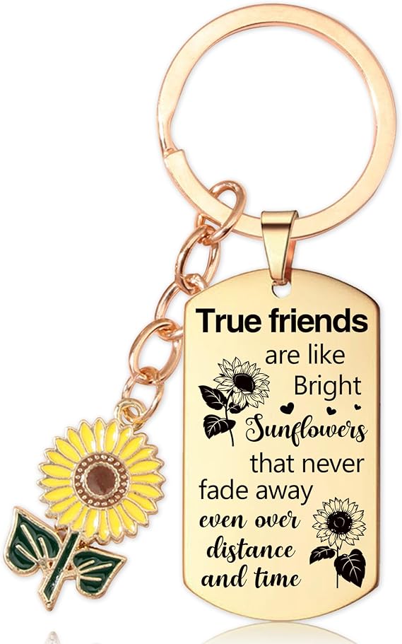 Best Friends Gifts for Women - Friendship Gifts Golden Sunflower True Friend Keychain Bestie Gift Birthday Christmas New Year
