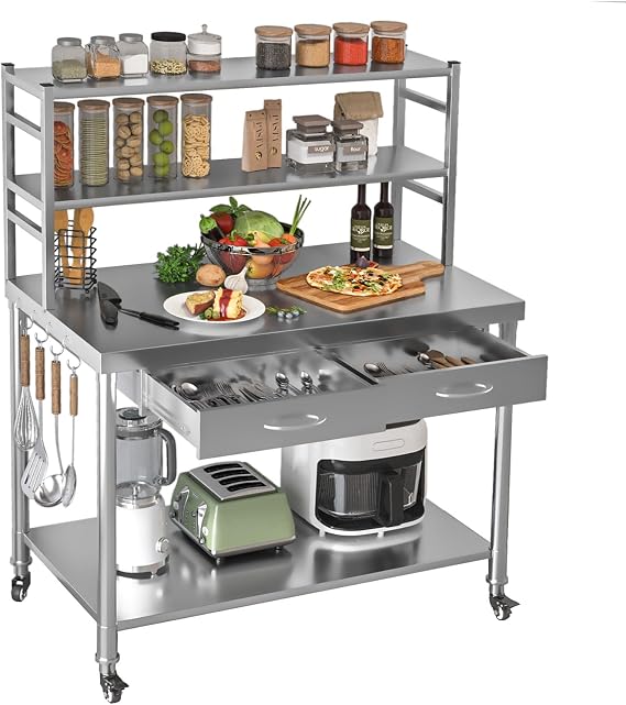 Stainless Steel Table with Drawer & Shelf, 48"x24" Kitchen Prep Table