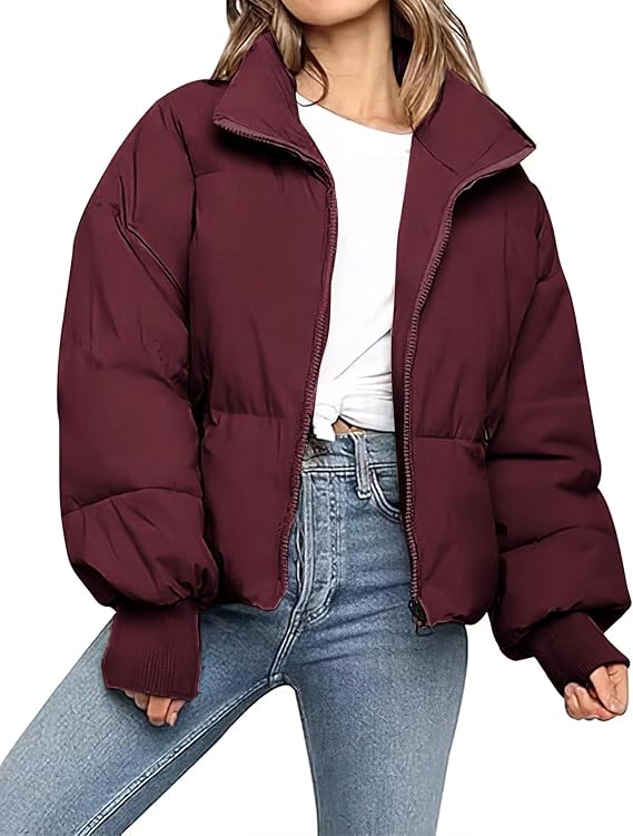 PEHMEA Women's Winter Cropped Puffer Jacket Coat, Warm Short Quilted Jackets Outerwear with Pockets 2026