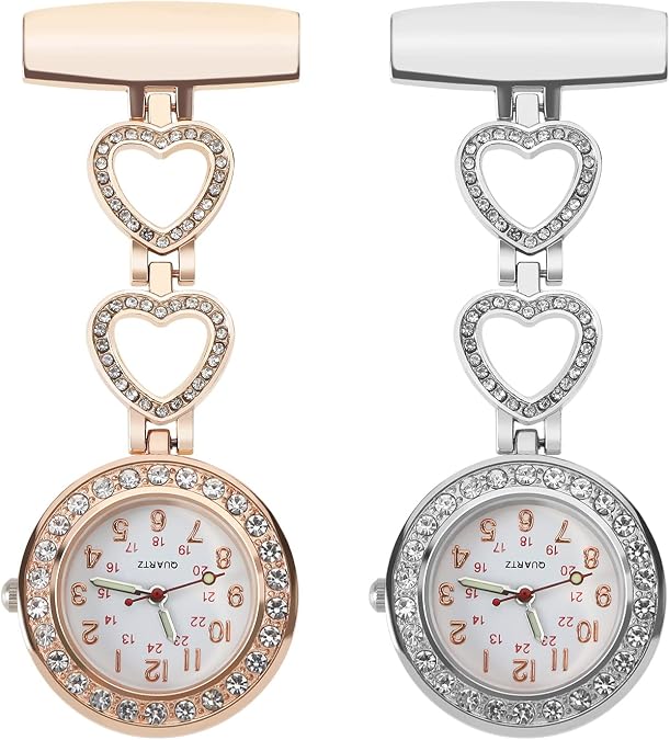 Nurse Fob Watch Zinc Alloy Metal Pocket Watches Crystal Nurses Pocket Watches Fob Watches for Doctors Nurse Caregivers Silver Rose Gold 7.6cm/2.99inch