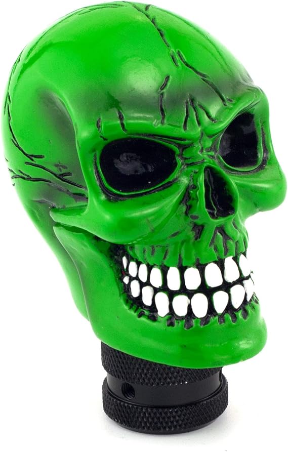 Skull MT Car Stick Shifter Handle, Gear Shift Knob Small Teeth Devil Skeleton Style Fit Most Manual Automatic Transmissions, Green
