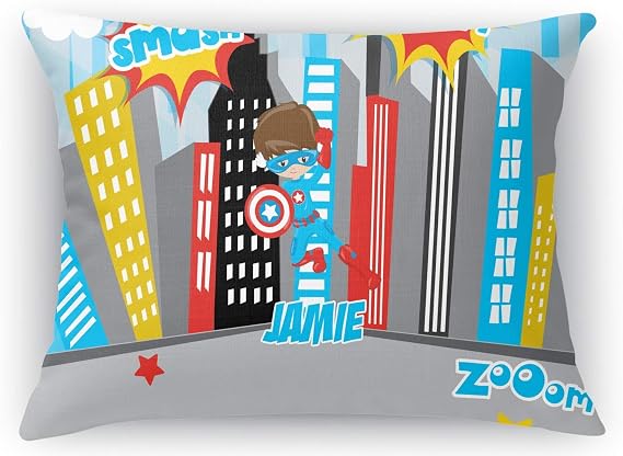 YouCustomizeIt Personalized Superhero in the City Rectangular Throw Pillow Case - 12"x18"