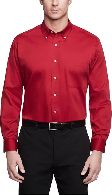 Van Heusen Men's Regular Fit Twill Solid Button Down Collar Dress Shirt -