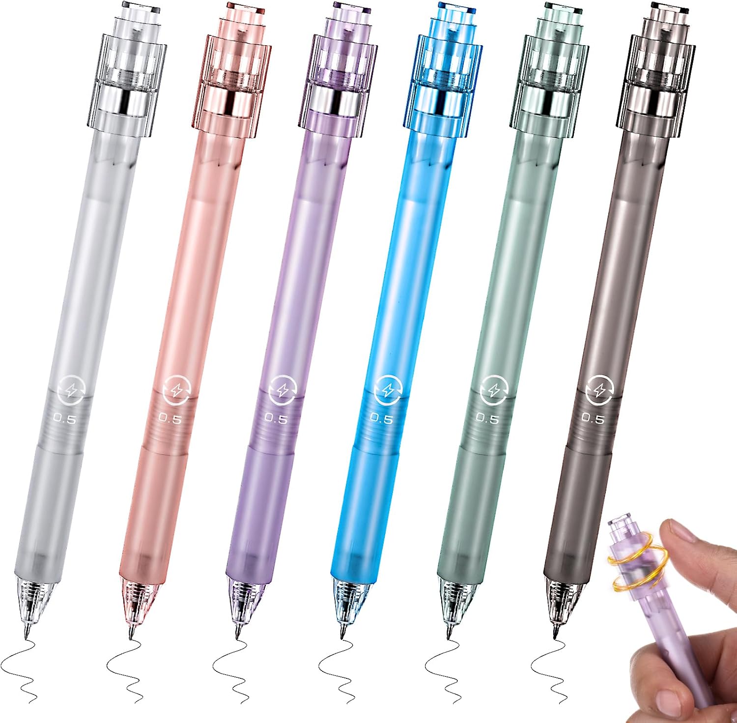 Crtiin 6 Pcs Fidget Spinner Pens for Adults Black Ink Gel Pens with Fidget Ball Stress Relief Pen Spinning Pen for Office Supplies Journaling Hexagon,Multicolor