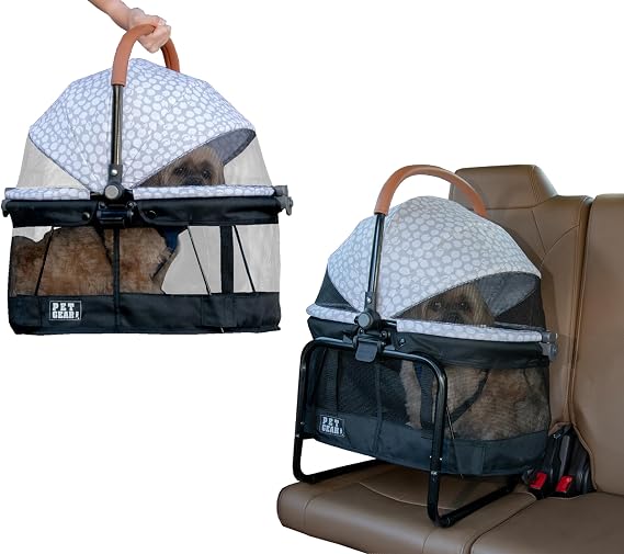Pet Gear No-Zip View 360 Pet Carrier & Car Seat with Booster Seat Frame for Small Dogs & Cats, Mesh Ventilation, Push Button Entry, No Tools Required, Cloud Grey