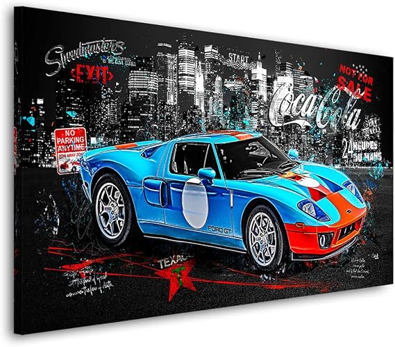 Kunstgestalten24 Ford GT40 Pop Art Auto Leinwand-Bild mit Echtholz-Keilrahmen Leinwandbild Wandbild Gemälde Kunst Art Hochwertige Kunstdrucke XXL Bilder auf Leinwand