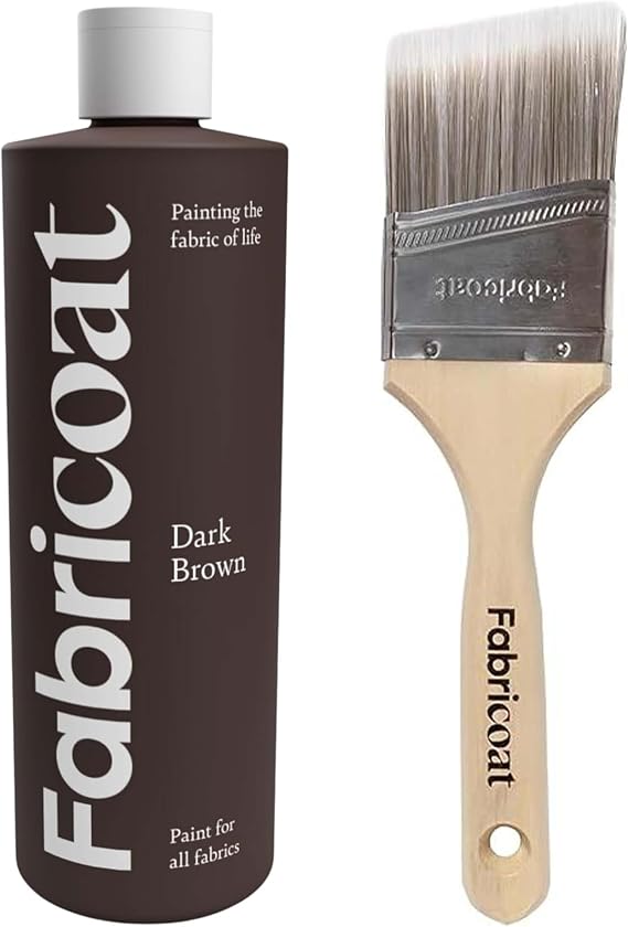 Fabricoat - Fabric Paint for Furniture 500ml (Dark Brown) + Angled Paint Brush | Firm Bristled Brush with Wooden Handle | Restore or Change the Color of Couches, Chairs, Upholstery