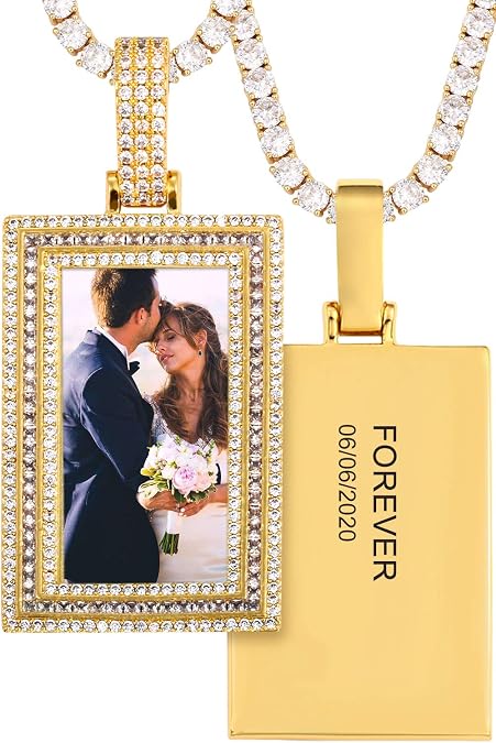 TUHE Custom Picture Necklace Personalized Photo Pendant Customized Picture Chains For Men Gold Silver Memory Rectangle Square Engraved Medallion Necklaces