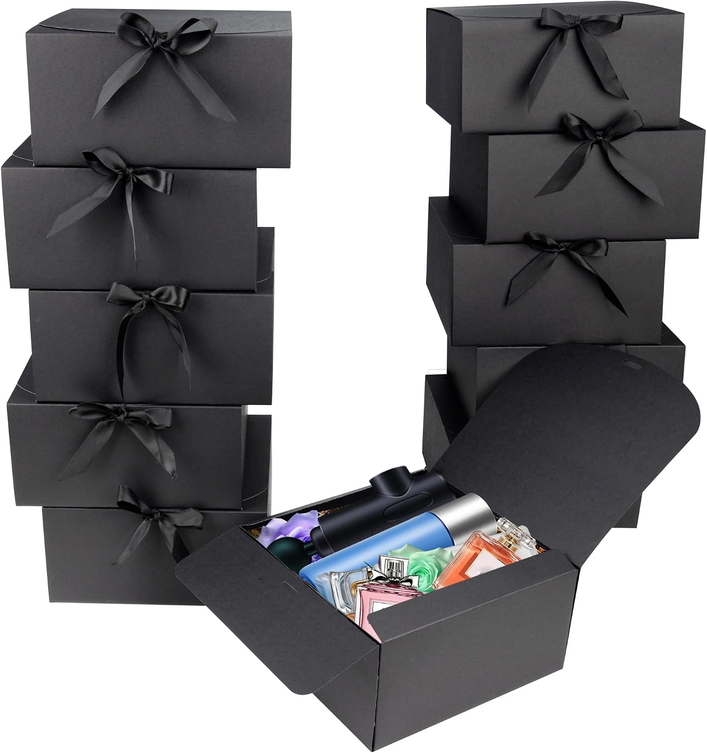 KEYIDO 12Pack Black Gift Boxes with Lids, 20x20x10cm Large Cardboard Gift Box Bridesmaid Proposal Box with Ribbon for Wedding Birthday Festival Christmas Party Present Packaging