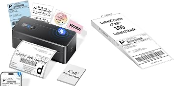 2410BT Bluetooth Shipping Label Printer and 100Pcs 4x6 White Thermal Labels FanFold