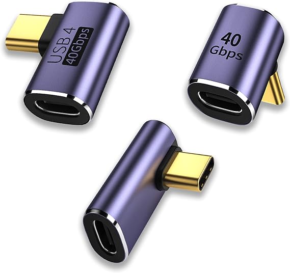 USB C L-Shaped Adapter Type C USB4.0 Conversion Adapter Left and Right 90° Bend 3-Type Set 40Gbps High-Speed Transfer PD 100W/5A Fast Charging 8K@60Hz Video Output USB-C L-Shaped USB C L-Type Type C