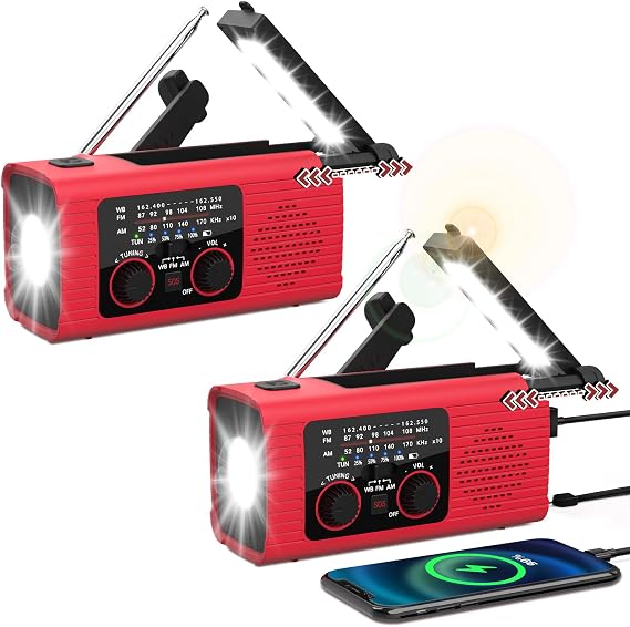 NITIGO Emergency Weather Radio NOAA AM FM WB with 4000mAh Rechargeable Radio, USB Solar Hand Crank Charging, Flashlight, SOS Alarm, Reading Lamp Portable for Outdoor Indoor Emergencies, 2 Pack