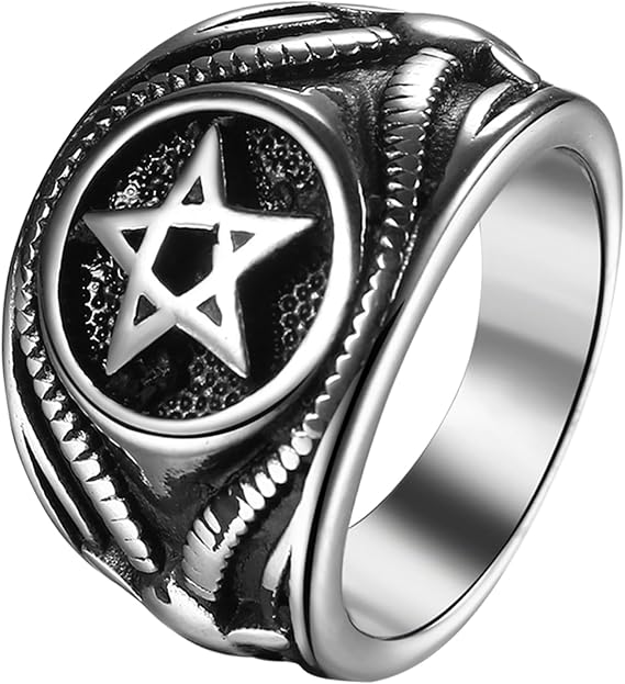 JewelryWe Men's Lucifer Sigil Ring: Satanic Hypoallergenic Stainless Steel Baphomet Devil Amulet Talisman Signet Rings Jewelry Gift