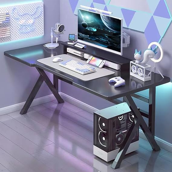 40 Inch Gaming Desk,Rectangle Computer Desk Gaming Table with X-Shaped Steel Legs Sturdy PC Workstation Desk Small Desks for Bedroom Office with Cable Holes 60x100cm