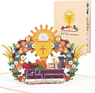 First Holy Communion Card, Religious Communion Pop Up Card, for Girls and Boys, Spiritual, Baptism, Holy Communion, Includes Envelope.