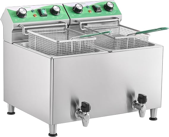 NUPANT 25.3QT/24L Commercial Deep Fryer with Oil Filtration and Timer Electric Deep Fryer with 2 Baskets and Lids Dual Tank Stainless Steel Large Countertop Fryer for Restaurant Use,110V 1750W x 2
