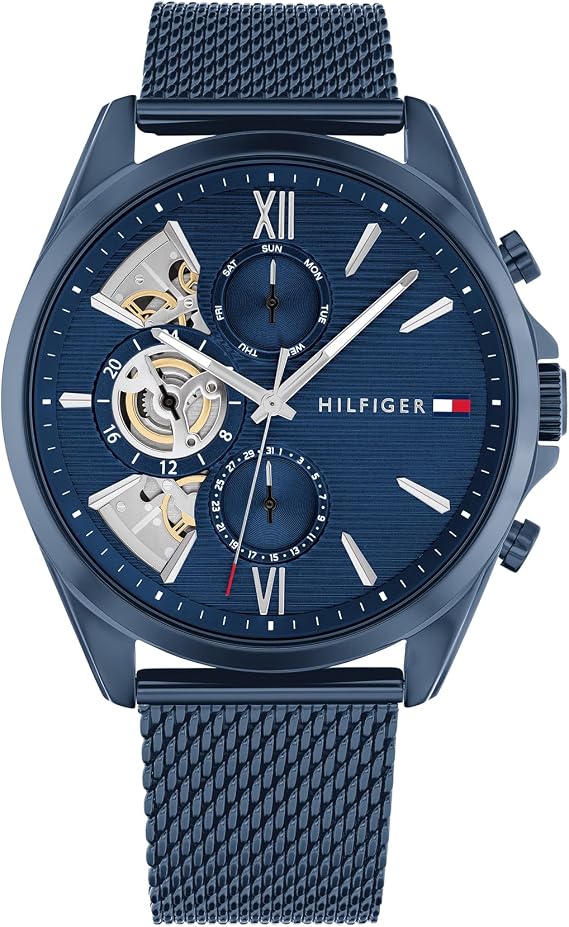 Tommy Hilfiger Analogue Multifunction Quartz Watch for Men with Stainless Steel mesh and Link Bracelet and Leather Strap