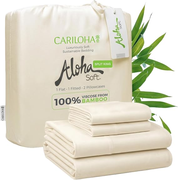 Cariloha Aloha Soft Bamboo Viscose Sheet Set - Natural - Split King
