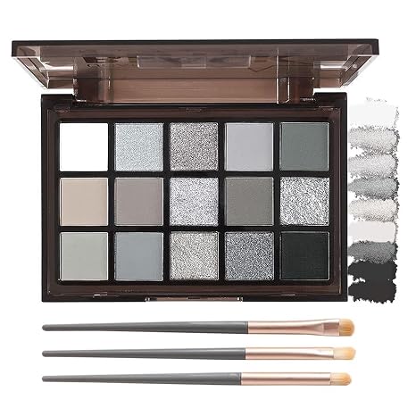 Goth Eyeshadow Black 15 Colours Smoky Eyeshadow Palette Matt Shimmer Eyeshadow Palette Highly Pigmented Gothic Make Up Palette Waterproof & Durable Halloween Song Shadow Palette with 3 Brushes