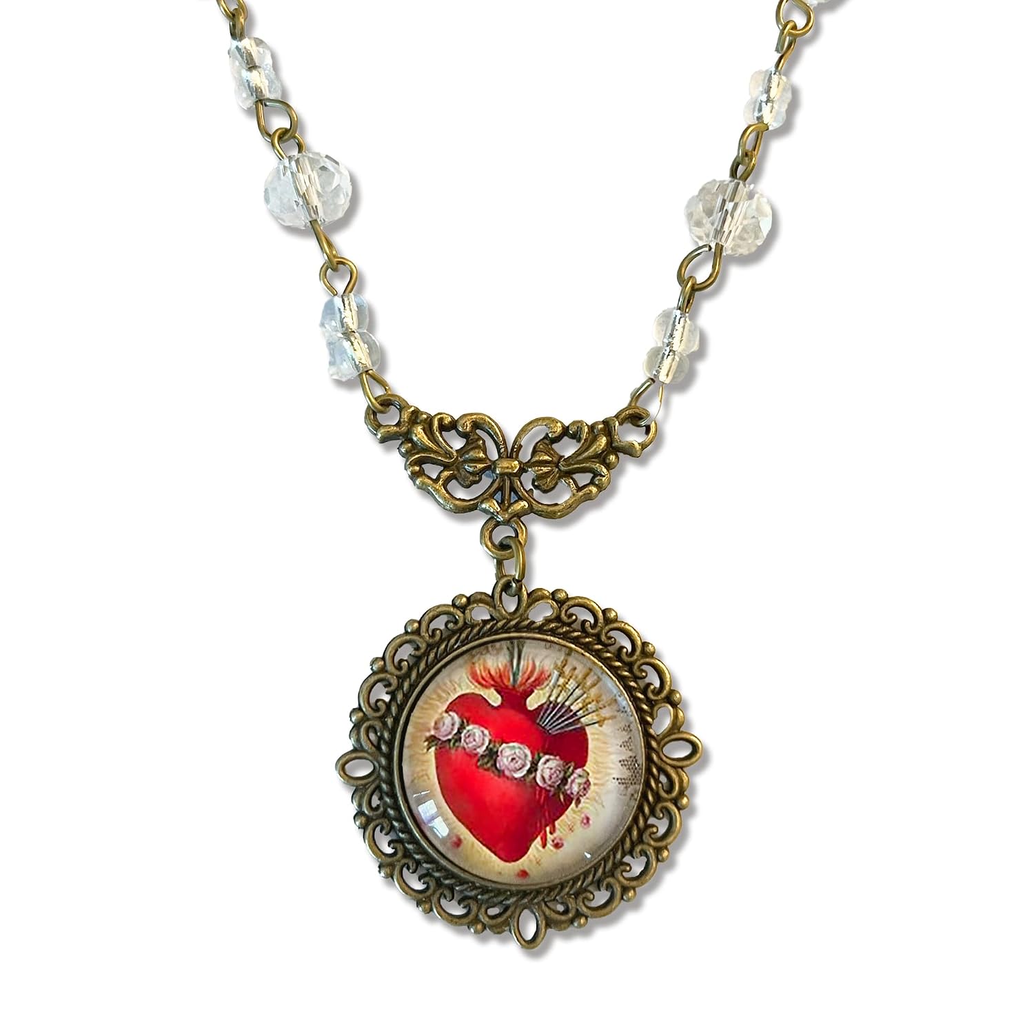 Sacred Heart Necklace, Seven Sorrows Sacred Heart of Mary Necklace, Religious Gift, Heart Necklace, Sacred Heart Jewelry, Sacred Heart Pendant