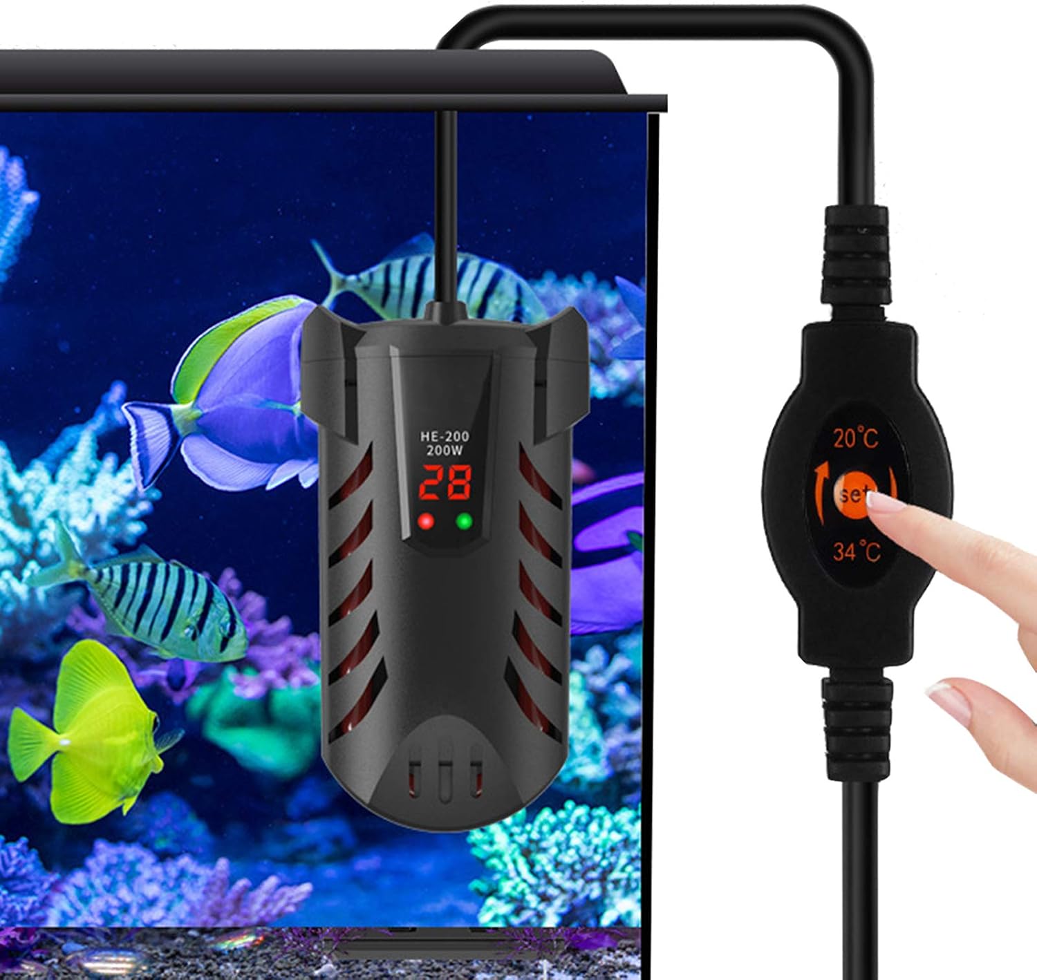 Mini Aquarium Heater Submersible Fish Tank Heater 25-200W with Visible LED Digital Temperature Controller, Explosion Proof Quartz Glass, Tropical Fish Tank Heater