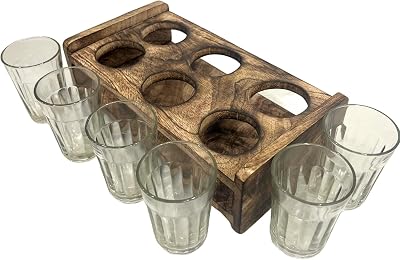 collectiblesBuy Modern Diamond Cut Insulated Indian Tea Glasses Set of 6 Double Walled Glass Teacups with Wooden Stand Ideal for College Reunion Party Rain Tea