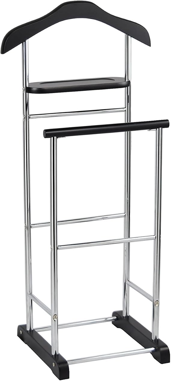Proman Products Twin Valet with Wooden Hanger Tray & Trouser Bar, Black