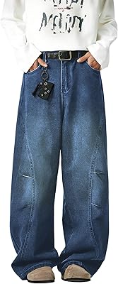 Mens Irregular Sutures Baggy Jeans Y2k Wide Leg Loose Fit Streetwear Denim Hip Hop Jeans