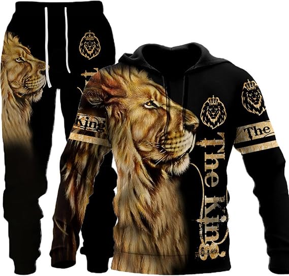 Tiger Lion 3D Printed Hoodies Pants 2 Piece Casual Pullover Sweatshirt Sports Party Wearing