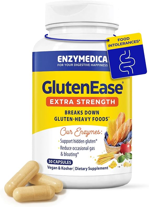 Enzymedica GlutenEase Extra Strength, Helps Gas & Bloating - 30 Capsules