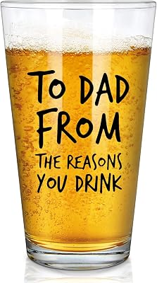 Gtmileo To Dad From the Reasons You Drink Beer Glass, 15oz Beer Pint Glass, Birthday Fathers Day Gifts for Dad Papa