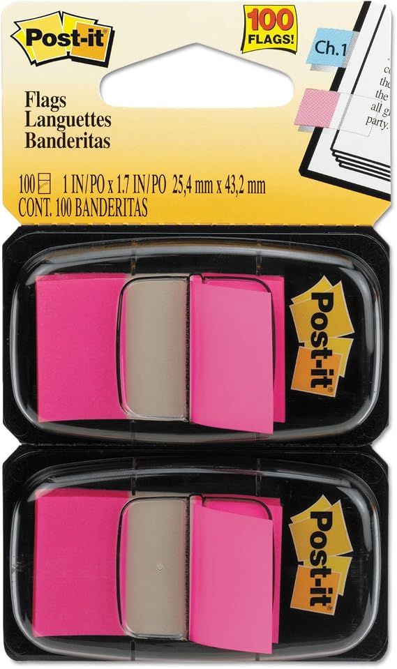 Post-it 680BP2 Standard Page Flags in Dispenser, Bright Pink, 100 Flags/Dispenser