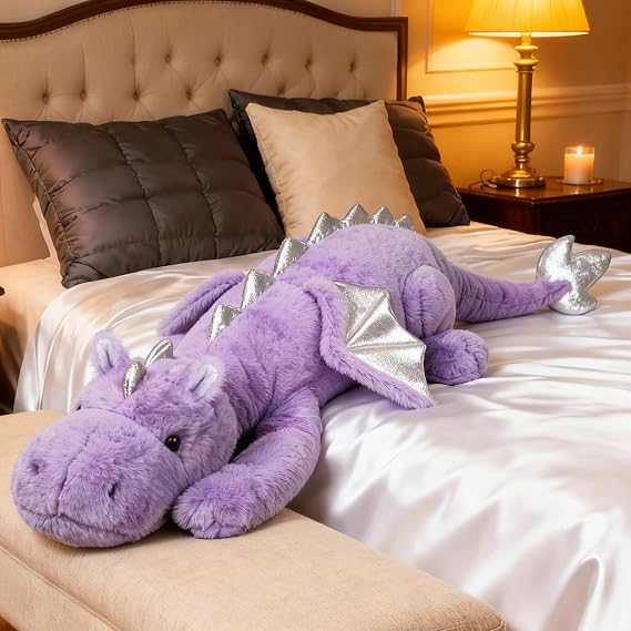 ARELUX Giant 50in 3Lb Big Purple Dragon Large Stuffed Animals Cute Plush Toy Fuzzy Jumbo Dinosaur Pillow Plushies with Wings Cuddly Soft Pterosaur Plushie for Friends Family Member