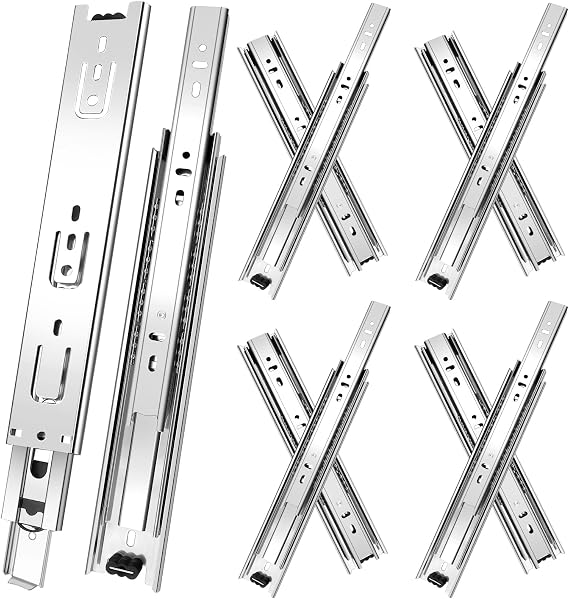 Drawer Runners 50 cm 4 Pairs (8 Pieces) Full Extension 3 Fold Roller Slides Drawer Slides Side Mounting Drawer Slides 45.4 kg Capacity Silver 20 Inch