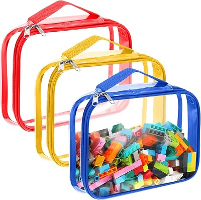 Sanwuta 3 Packs Toy Storage Bags with Zipper, Clear PVC Organizing Waterproof Toy Bags for Board Games, Building Blocks, and Kids Books12.6 x 9 x 2.36 Inch,Red, Blue, Yellow