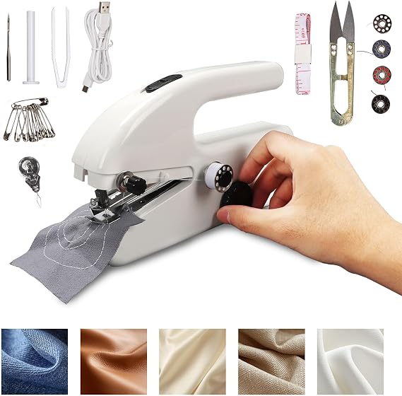 Handheld Sewing Machine, Mini Portable Electric Sewing Machine Hand Held Stitching Machine, Fast Stitch Suitable for Fabrics, Clothes, DIY Home Travel