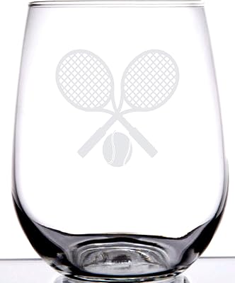 Tennis Lovers Stemless Wine Glass | Charming Laser Etched Wine Glass | Perfect for Men Women or Partners Players | Birthday | Anniversary | Christmas