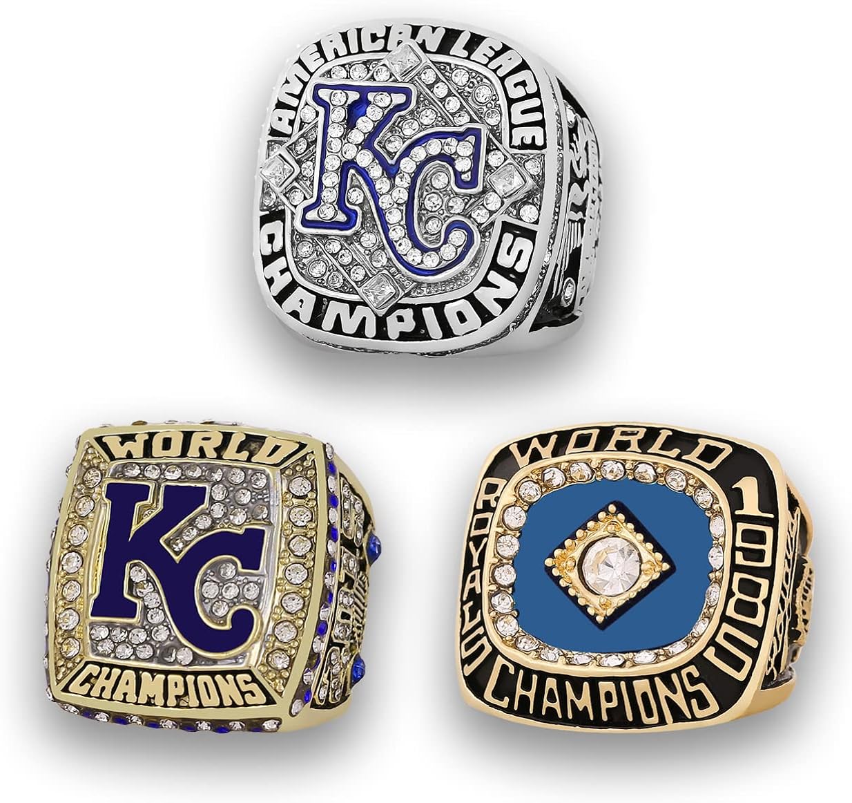 3Pcs Championship Rings Set,Baseball Gifts Compatible for Royals for Men Women Boys Kids,Kansas Replica World Series Rings Decor Merchandise Accessories,Memorabilia Merch for Room Office Party