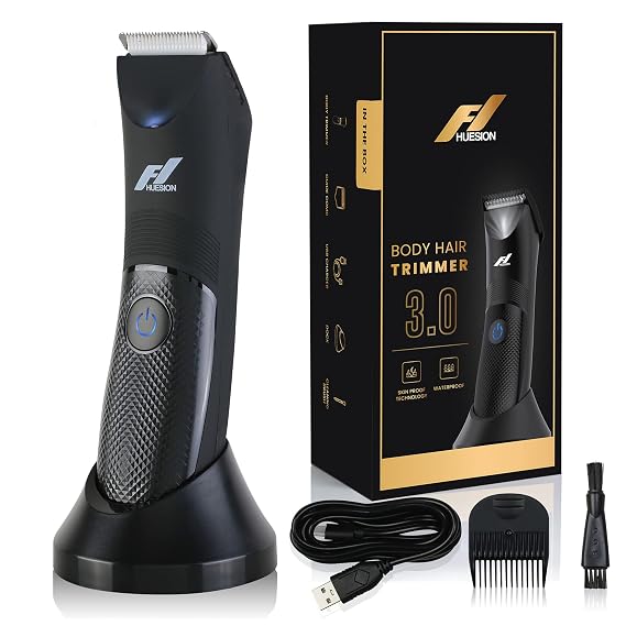 Fhuesion Manscape Trimmer for Men -IPX7 Waterproof Ball Trimmer w/Light & Ceramic Blade, Body Groomer for Pubic/Body/Groin Grooming, Electric Razor Shavers USB-C Charging, No Nicks, Gifts for Him