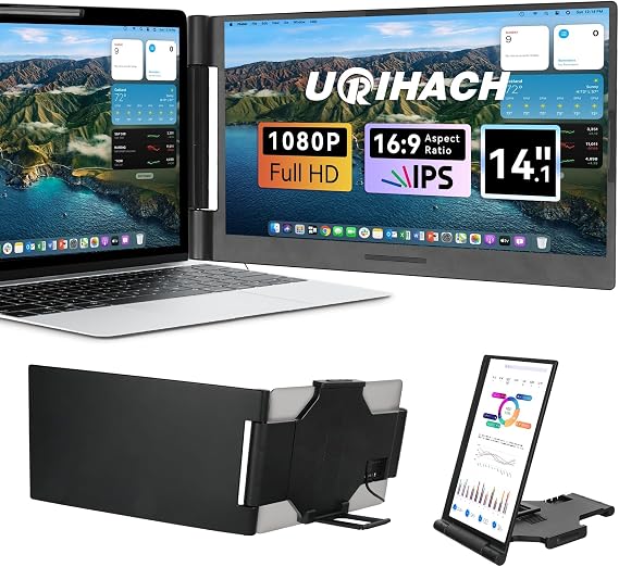 Laptop Screen Extender 15 inch Laptop Monitor Extender 1080P IPS, 280 Rotation Portable Monitor for Laptops 13-17.3" with USB-C DP/HDMI Port, Plug-Play Dual Screen for Windows/Mac/Chrome/Android
