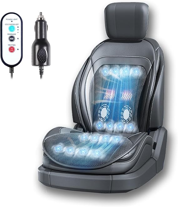 Warm and Cooling Car Seat Cover Front Seat, 16 Fans12V Ventilated Cooling Car Seat Cushion, Cooled Seat Cover for Car SUV Truck Universal Fit,Winter Can Bring Massage. (Balck-1, 2PCS)