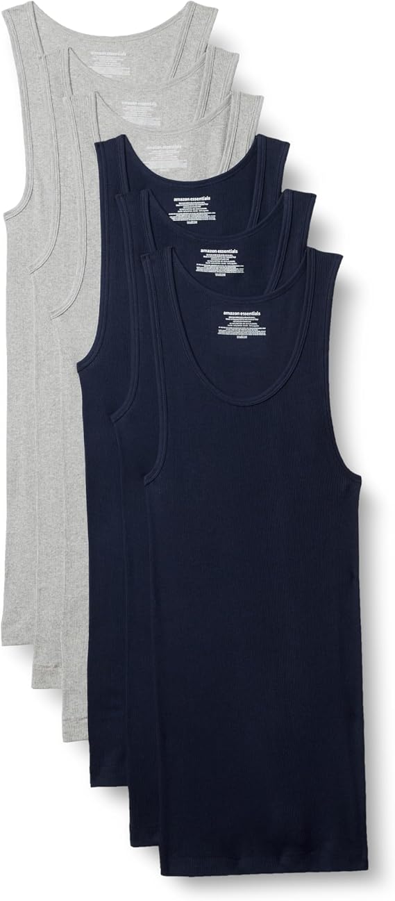 Amazon Essentials Men's Lightweight Breathable Cotton Slim Fit Tank Undershirts, Pack of 6