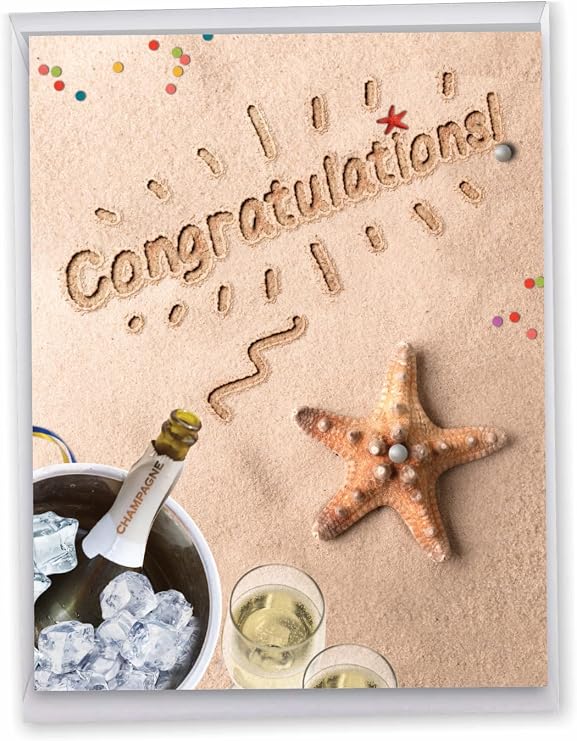 The Best Card Company Jumbo Congratulations Paper Card 8.5 x 11 Inch with Envelope (1 Pack) Oversize Congrats, Good Luck - Beach Notes J6113CCGG