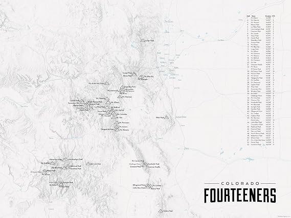 Best Maps Ever 58 Colorado 14ers Checklist Map 18x24 Poster (Gray)