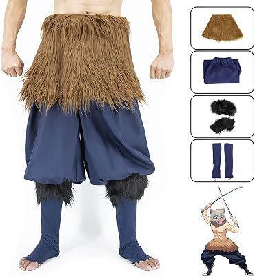 SV Anime outfits Hashibira Inosuke Cosplay Halloween Costume Pants Apron Plush Skirt Adult Medium Size